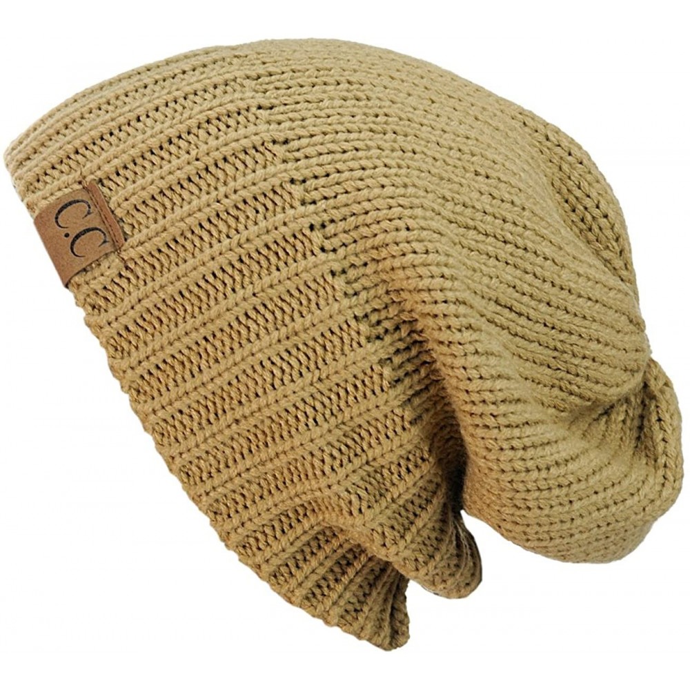 Skullies & Beanies Exclusive Two Way Cuff & Slouch Warm Knit Ribbed Beanie - Camel - CY125H8EU5R $11.28