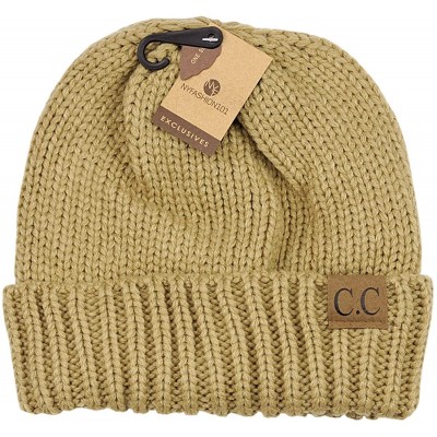 Skullies & Beanies Exclusive Two Way Cuff & Slouch Warm Knit Ribbed Beanie - Camel - CY125H8EU5R $11.28