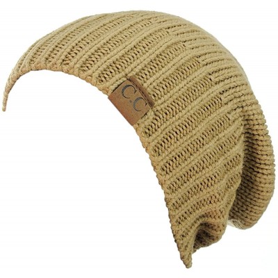 Skullies & Beanies Exclusive Two Way Cuff & Slouch Warm Knit Ribbed Beanie - Camel - CY125H8EU5R $11.28