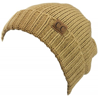 Skullies & Beanies Exclusive Two Way Cuff & Slouch Warm Knit Ribbed Beanie - Camel - CY125H8EU5R $11.28