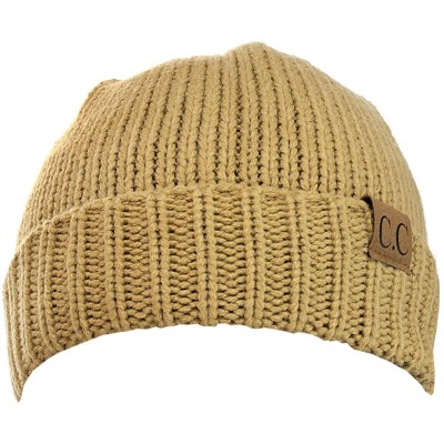 Skullies & Beanies Exclusive Two Way Cuff & Slouch Warm Knit Ribbed Beanie - Camel - CY125H8EU5R $11.28