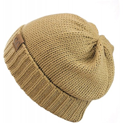 Skullies & Beanies Exclusive Two Way Cuff & Slouch Warm Knit Ribbed Beanie - Camel - CY125H8EU5R $11.28