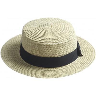Sun Hats Adult Boater Caps Straw Hats - Beige - CR12E1V41LJ $15.76