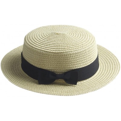 Sun Hats Adult Boater Caps Straw Hats - Beige - CR12E1V41LJ $15.76