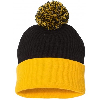 Skullies & Beanies SP15 - Pom Pom Knit Cap - Black/Gold - C811W8UA58N $11.17