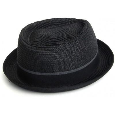 Fedoras Mens Summer Pork Pie Straw Hat - Black - CO12ESTMR65 $45.37