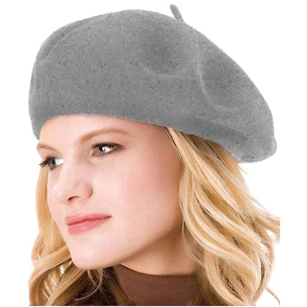 Berets Womens Solid Color Beret 100% Wool French Beanie Cap Hat - Linen Gray - C218O6HX4TX $18.08