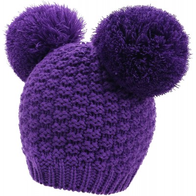 Skullies & Beanies Women's Winter Cable Knit Pompom Ski Snowboard Beanie Hat - Double Poms_purple - CH12NA4VF3D $13.36