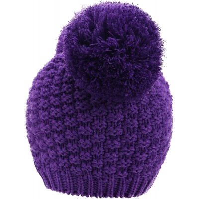 Skullies & Beanies Women's Winter Cable Knit Pompom Ski Snowboard Beanie Hat - Double Poms_purple - CH12NA4VF3D $13.36