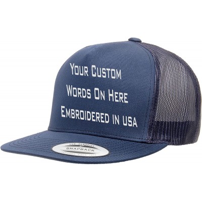 Baseball Caps Custom Trucker Flatbill Hat Yupoong 6006 Embroidered Your Text Snapback - Navy - C51887N3XZA $25.60