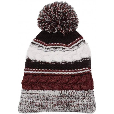 Skullies & Beanies Women's Ridiculously Soft Chunky Knit Pom-Pom Beanie - Maroon/Black/White - CG18KKUZ9CY $10.08