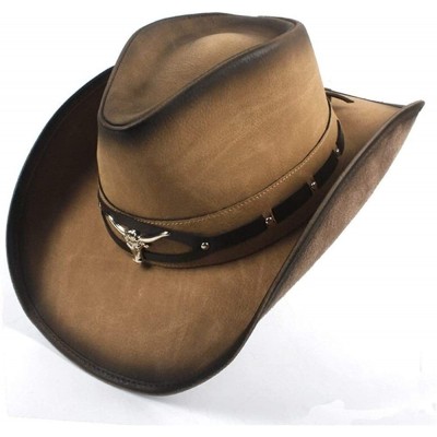 Cowboy Hats Cowboy Hats Women Men Western Cowboy Hat for Dad Gentleman Lady Leather Sombrero Jazz Caps Size 58CM hat - C718XG...