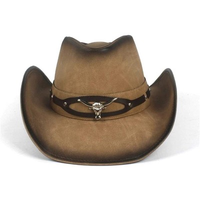 Cowboy Hats Cowboy Hats Women Men Western Cowboy Hat for Dad Gentleman Lady Leather Sombrero Jazz Caps Size 58CM hat - C718XG...