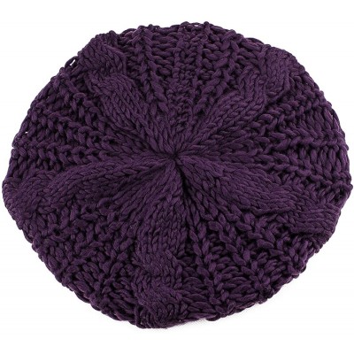Berets Women's Lady Knitted Beret Braided Baggy Beanie Crochet Hat Ski Cap - Purple - CU11MIPEMIX $8.00