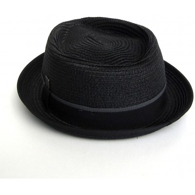 Fedoras Mens Summer Pork Pie Straw Hat - Black - CO12ESTMR65 $45.37