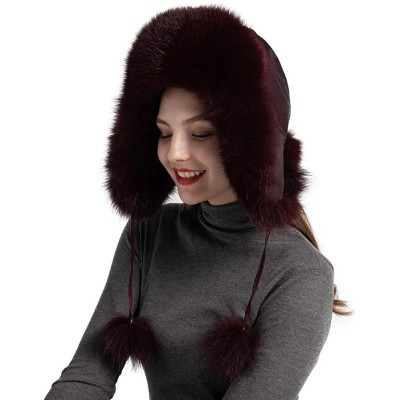 Skullies & Beanies Winter Real Fur Bomber Hat - Women's Snow Skiing Caps Ushanka Trapper Beanie Earflap Russian - Wine Red - ...