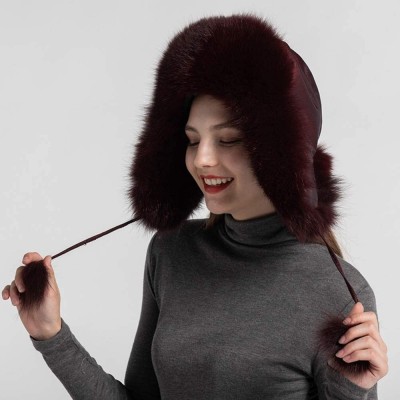 Skullies & Beanies Winter Real Fur Bomber Hat - Women's Snow Skiing Caps Ushanka Trapper Beanie Earflap Russian - Wine Red - ...