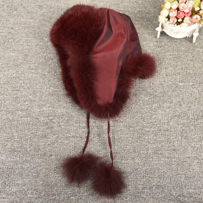 Skullies & Beanies Winter Real Fur Bomber Hat - Women's Snow Skiing Caps Ushanka Trapper Beanie Earflap Russian - Wine Red - ...