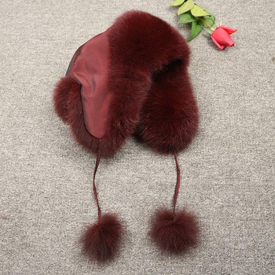 Skullies & Beanies Winter Real Fur Bomber Hat - Women's Snow Skiing Caps Ushanka Trapper Beanie Earflap Russian - Wine Red - ...