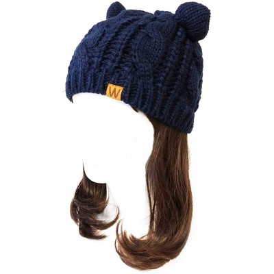 Skullies & Beanies Winter Warm Cable Knit Cat Ears Beanie - Blue - CT180GCG3GT $11.33