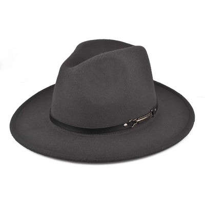 Fedoras Womens Felt Fedora Hat- Wide Brim Panama Cowboy Hat Floppy Sun Hat for Beach Church - Gray - C018NAX4EOL $17.10