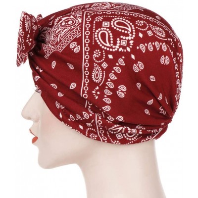 Skullies & Beanies Women Bowknot Muslim Ruffle Cancer Chemo Hat Beanie Beading Turban Head Wrap Cap (Wine -1) - Wine -1 - C91...