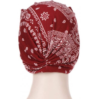 Skullies & Beanies Women Bowknot Muslim Ruffle Cancer Chemo Hat Beanie Beading Turban Head Wrap Cap (Wine -1) - Wine -1 - C91...