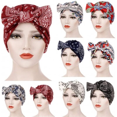 Skullies & Beanies Women Bowknot Muslim Ruffle Cancer Chemo Hat Beanie Beading Turban Head Wrap Cap (Wine -1) - Wine -1 - C91...
