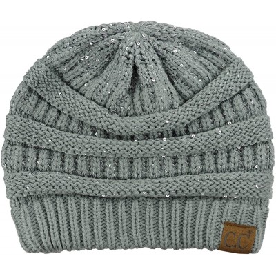 Skullies & Beanies Women's Sparkly Sequins Warm Soft Stretch Cable Knit Beanie Hat - Natural Grey - CV18IQG37U6 $32.30