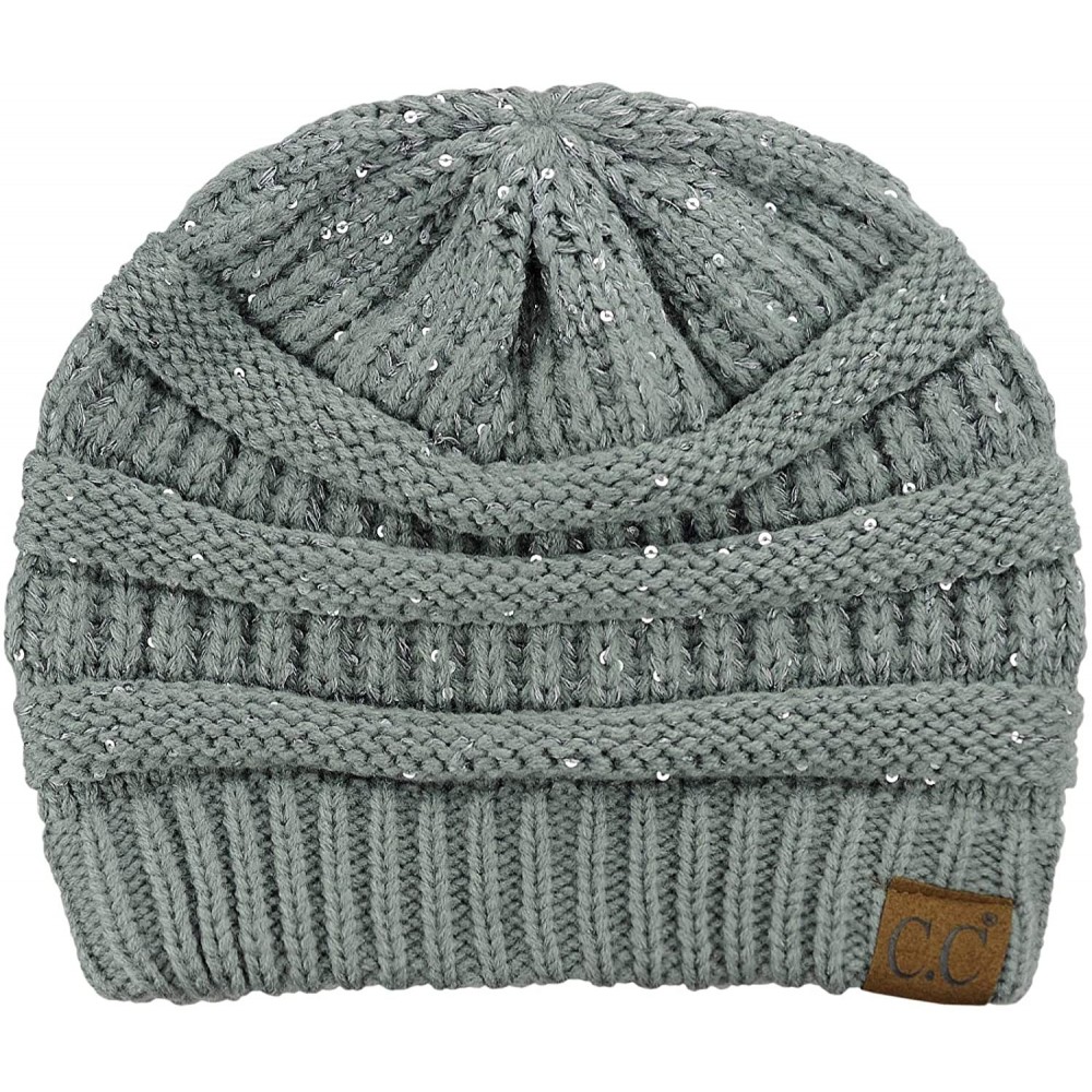 Skullies & Beanies Women's Sparkly Sequins Warm Soft Stretch Cable Knit Beanie Hat - Natural Grey - CV18IQG37U6 $14.53