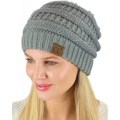 Skullies & Beanies Women's Sparkly Sequins Warm Soft Stretch Cable Knit Beanie Hat - Natural Grey - CV18IQG37U6 $14.53