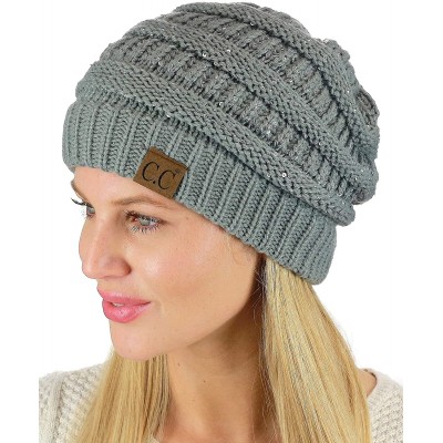 Skullies & Beanies Women's Sparkly Sequins Warm Soft Stretch Cable Knit Beanie Hat - Natural Grey - CV18IQG37U6 $14.53