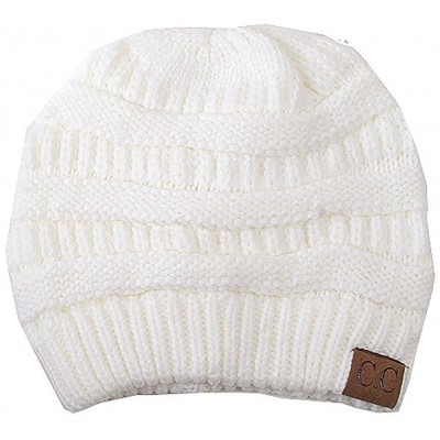 Skullies & Beanies Trendy Warm Chunky Soft Stretch Cable Knit Beanie Skull Cap - Ivory - CS126QDGDAB $11.52