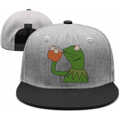 Skullies & Beanies Tea Lizard None of My Business Strapback Hat Sipping Tea Meme Adjustable Cap - Funny-green-frog-sipping-te...