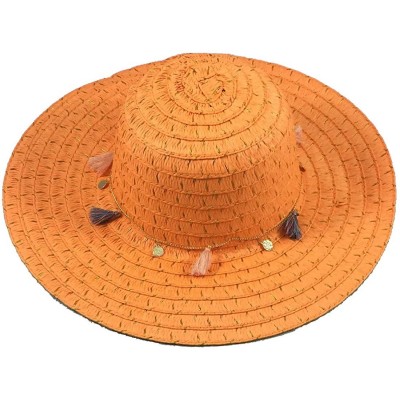 Visors Wide Brim Large Bow Floppy Summer Straw Sun Hat - 7154 Tan - C017YCKRNE4 $13.25