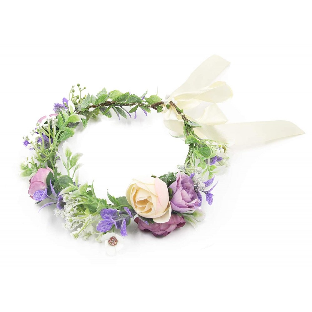 Headbands Flower Garland Crown Wreath Boho Floral Headband Halo Headpiece with Adjustable Ribbon for Wedding Party (13) - CZ1...