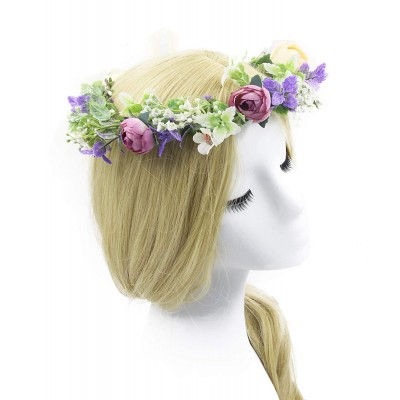 Headbands Flower Garland Crown Wreath Boho Floral Headband Halo Headpiece with Adjustable Ribbon for Wedding Party (13) - CZ1...