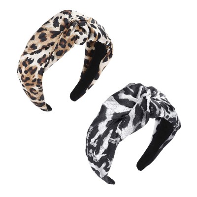 Headbands Knotted Headband Fashion Headpiece - Leopard Grain Rice White + Leopard Grain White - C7192LZH7KH $9.44
