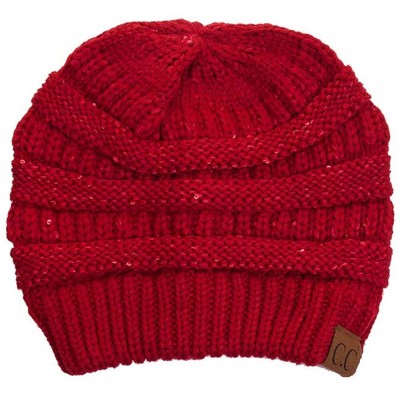 Skullies & Beanies Women Knitted Sparkle Sequin Soft Skull Cap Beanie - Red - CO18IC6Q7EQ $10.72