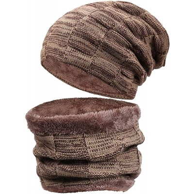 Skullies & Beanies Winter Beanie hat- Warm Knit Hat Scarf Set Thick Fleece Lined Winter Hat Skull Cap for Men Women - Khaki -...