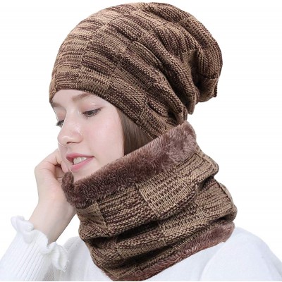 Skullies & Beanies Winter Beanie hat- Warm Knit Hat Scarf Set Thick Fleece Lined Winter Hat Skull Cap for Men Women - Khaki -...