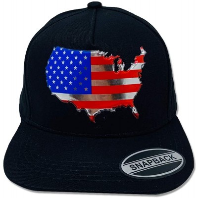 Baseball Caps USA Flag Snapback - Classic US Flag 3D Embroidered Baseball Cap - Embossed Us Map - Black - CU18KL7H5Q8 $10.10