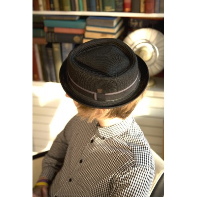 Fedoras Mens Summer Pork Pie Straw Hat - Black - CO12ESTMR65 $45.37