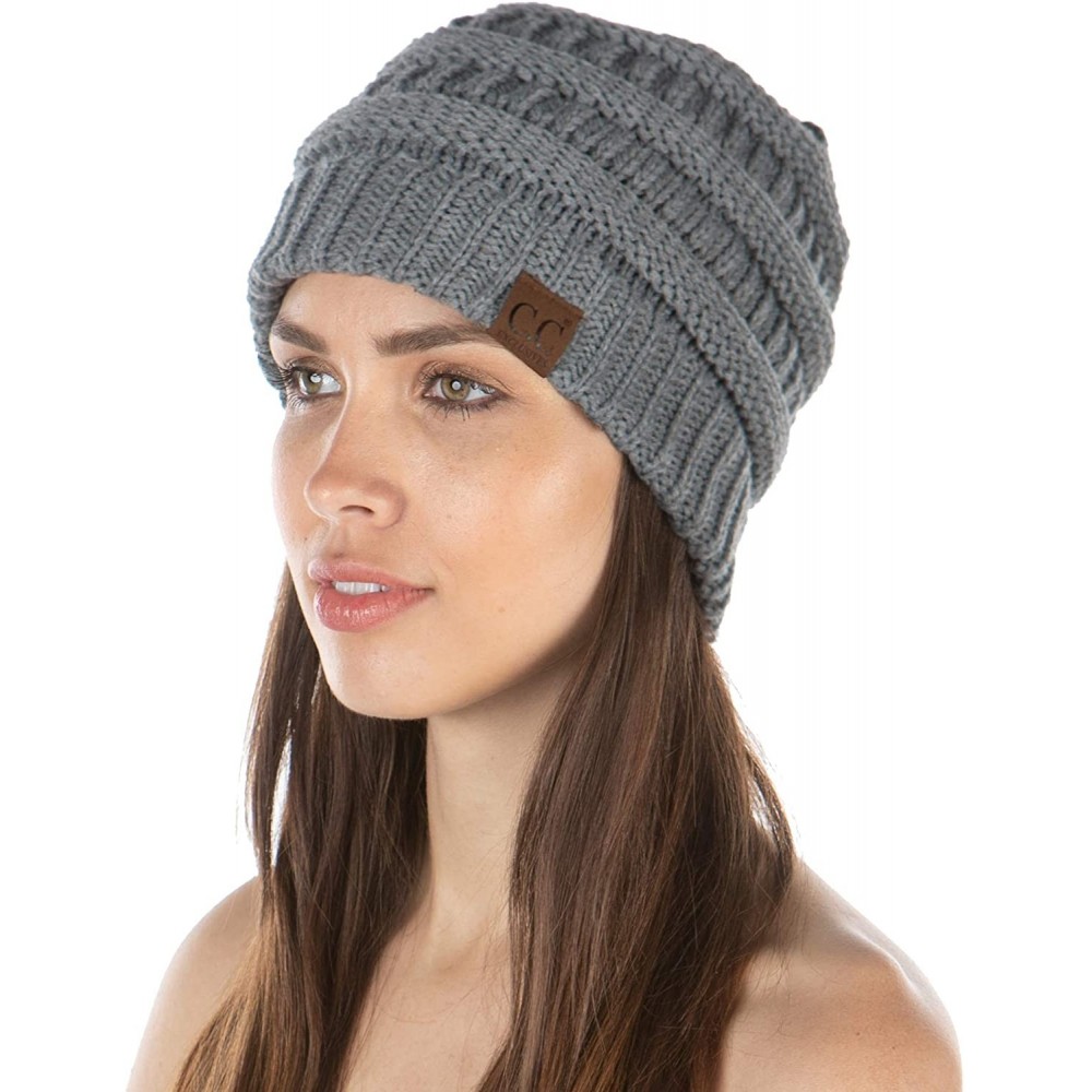 Skullies & Beanies Exclusives Womens Beanie Solid Ribbed Knit Hat Warm Soft Skull Cap - Heather Grey - CE18XAXQ9OE $21.00