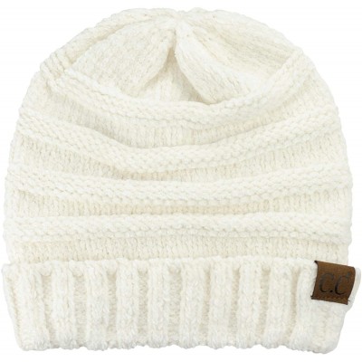 Skullies & Beanies Women's Chenille Oversized Baggy Soft Warm Thick Knit Beanie Cap Hat - Ivory - CH18IQDKH9Y $16.48