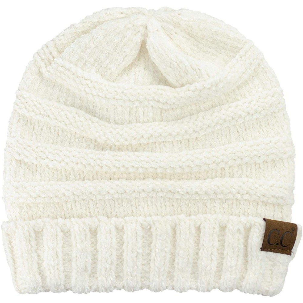 Skullies & Beanies Women's Chenille Oversized Baggy Soft Warm Thick Knit Beanie Cap Hat - Ivory - CH18IQDKH9Y $16.48