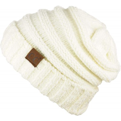 Skullies & Beanies Women's Chenille Oversized Baggy Soft Warm Thick Knit Beanie Cap Hat - Ivory - CH18IQDKH9Y $16.48