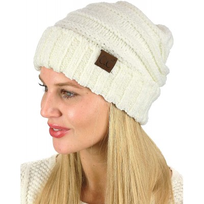 Skullies & Beanies Women's Chenille Oversized Baggy Soft Warm Thick Knit Beanie Cap Hat - Ivory - CH18IQDKH9Y $16.48