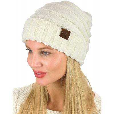 Skullies & Beanies Women's Chenille Oversized Baggy Soft Warm Thick Knit Beanie Cap Hat - Ivory - CH18IQDKH9Y $16.48