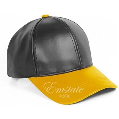 Baseball Caps Genuine Cowhide Leather Adjustable Baseball Cap Made in USA - Black/Gold - C611XLMEBZV $17.84